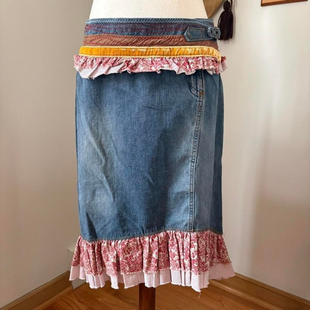 Patchwork Denim Midi Skirt